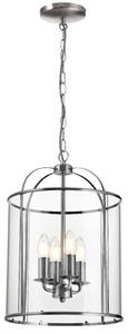 Traditional 4 Light Circular Satin Nickel Hanging Hall Ceiling Lantern Light with Glass Panels