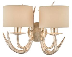 Laura Ashley Mulroy Antler Double Wall Light In Champagne Finish With Natural Shades