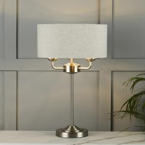 Laura Ashley Sorrento 3 Light Table Lamp In Brushed Chrome with Natural Shade