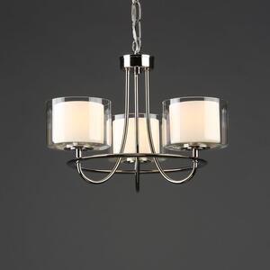 Laura Ashley Southwell 3 Light Chandelier In Polished Nickel With Clear And Opal Glass Shades