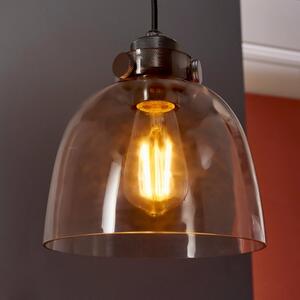 Industrial 1 Light Ceiling Pendant Light In Black Chrome Finish With Smokey Grey Tinted Glass