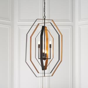 Contemporary 4 Light Ceiling Pendant Light In Aged Bronze And Antique Gold Finish