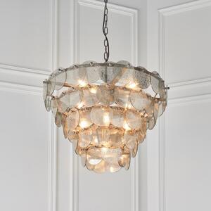 Classic 9 Light Ceiling Pendant Light In Antique Silver With Mercury Glass