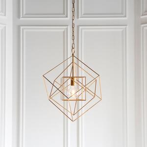 Geometric 1 Light Medium Ceiling Pendant Light In Antique Gold Leaf Finish