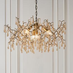 Osier 4 Light Ceiling Pendant Light In Aged Gold With Champagne Glass Teardrops