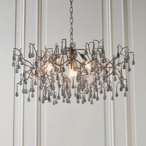 Osier 4 Light Ceiling Pendant In Aged Silver With Smokey Glass Teardrops