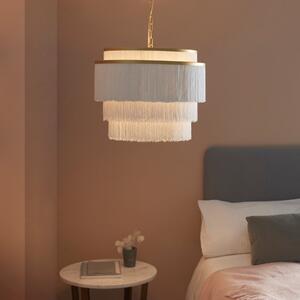 Lulu 3 Light Ceiling Pendant Light In Matt Gold Finish With White Tassels
