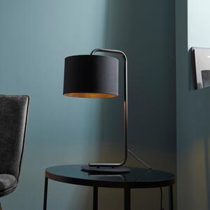 Modern 1 Light Table Lamp In Satin Black With Black Fabric Shade