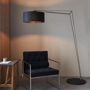 Modern Large 1 Light Floor Lamp In Matt Nickel With Black Cotton Shade