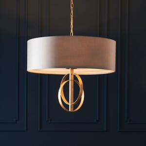 Sculptural 5 Light Ceiling Pendant Light In Antique Gold Leaf With Mink Satin Shade