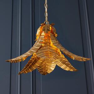 Decorative 1 Light Leaf Ceiling Pendant Light In Distressed Gold Finish