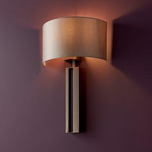 Elegant 1 Light Wall Light In Brushed Bronze Finish With Mink Satin Shade