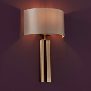 Elegant 1 Light Wall Light In Matt Antique Brass Finish With Mink Satin Shade