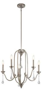 Quintiesse QN-KARLEE5 Karlee Stylish 5 Light Ceiling Chandelier In Classic Pewter With Crystal Glass Droplets