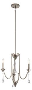Quintiesse QN-KARLEE3 Karlee 3 Light Stylish Ceiling Chandelier In Classic Pewter With Crystal Glass Droplets