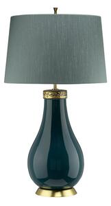 Quintiesse QN-HAVERING-TL Havering Azure Turquoise Table Lamp With Green Faux Silk Shade