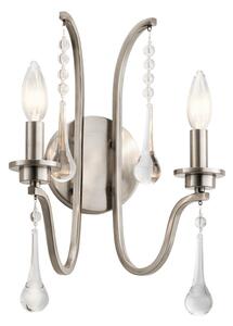 Quintiesse QN-KARLEE2 Karlee 2 Light Stylish Wall Light In Classic Pewter Finish With Crystal Droplets