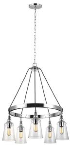Quintiesse QN-LORAS5 Loras 5 Light Industrial Chandelier In Polished Chrome With Seeded Glass