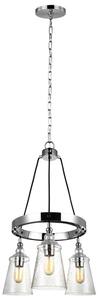 Quintiesse QN-LORAS3 Loras 3 Light Industrial Ceiling Chandelier In Polished Chrome With Seeded Glass