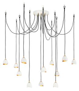 Quintiesse QN-NULA-12P Nula 12 Light Cluster Ceiling Pendant Light In Chalk White With Gold Accents