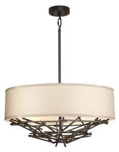 Elstead TAIKO-4P Taiko 4 Light Dual Mount Ceiling Light In Old Bronze Finish And Oatmeal Linen Shade