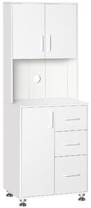 HOMCOM Modern Kitchen Cupboard with Storage Cabinets, 3 Drawers and Open Countertop for Living Room, White