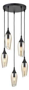 Franklite Taper 5 Light Ceiling Cluster Light In Matt Black With Amber Glass FL2420-5/346