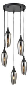 Franklite FL2420-5/345 Taper 5 Light Cluster Ceiling Light In Matt Black Finish With Smoked Glass