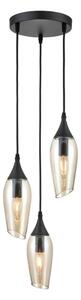 Franklite Taper 3 Light Ceiling Cluster Light In Matt Black With Amber Glass FL2420-3/346