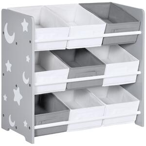 ZONEKIZ Nursery Playroom Storage Unit with 9 Bins, Children's Toy Organiser and Bookshelf, Grey