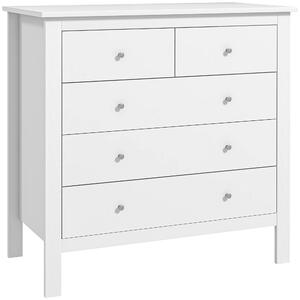 HOMCOM White Storage Cabinet with 5 Drawers, Chest of Drawers with Metal Handles and Runners for Bedroom Living room, Nursery, Closet Aosom UK