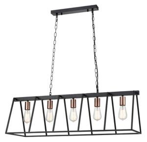 Franklite Vintner 5 Light Bar Ceiling Pendant Light In Black And Satin Copper Finish FL2419-5