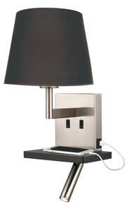 Franklite WB123/1175 Wall Light In Satin Nickel With Reading Light, Shelf and USB Port