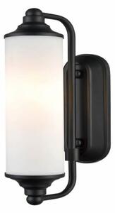 Franklite WB135 Decor Bathroom Wall Light In Black Finish With Opal Glass Shade IP44
