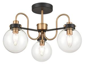 Franklite FL2441-3 Equinox 3 Light Semi Flush Ceiling Light In Matt Black And Antique Gold Finish