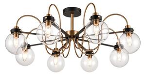 Franklite FL2441-8 Equinox 8 Light Semi Flush Ceiling Light In Matt Black And Antique Gold Finish