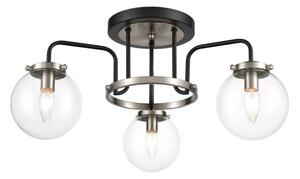 Stone 3 Light Flush Ceiling Light In Black And Nickel With Clear Glass F2437-3