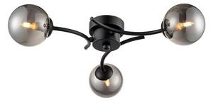 Luna 3 Light Semi Flush Ceiling Light In Black Finish With Smoked Glass F2438-3