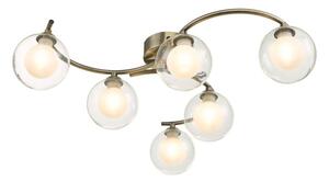 Dar Wisebuys Nakita 6 Light Semi Flush Ceiling Light In Antique Brass With Double Glass