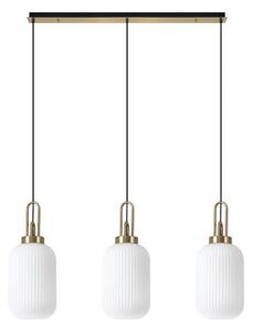 Glenn 3 Light Tubular Linear Pendant in Brass Gold With Opal Ribbed Glass