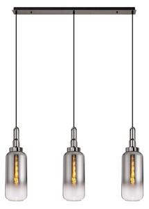 Glenn 3 Light Linear Ceiling Pendant Light In Black Chrome With Smoked And Clear Glass 