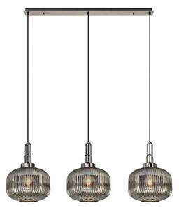 Glenn 3 Light Pumpkin Linear Pendant in Black Chrome With Smoked Ribbed Glass