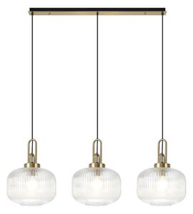Glenn 3 Light Pumpkin Linear Pendant in Brass Gold With Clear Glass