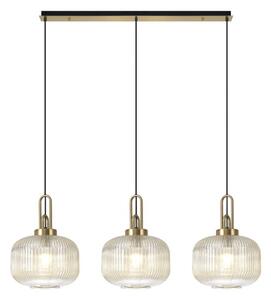 Glenn 3 Light Pumpkin Linear Pendant in Brass Gold With Champagne Glass