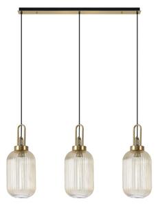 Glenn 3 Light Tubular Linear Pendant In Brass Gold With Champagne Ribbed Glass 