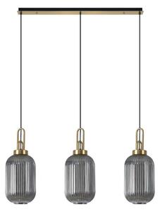 Glenn 3 Light Tubular Linear Pendant In Brass Gold With Smoked Ribbed Glass 