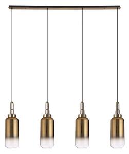Glenn 4 Light Linear Ceiling Pendant Light In Brass Gold With Gold And Clear Glass 