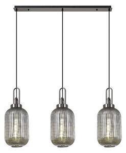 Glenn 3 Light Tubular Linear Pendant In Black Chrome With Smoked Ribbed Glass 