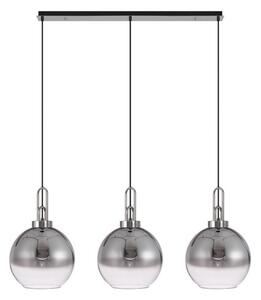 Glenn 3 Light Globe Linear Pendant In Black Chrome With Smoked And Clear Glass 