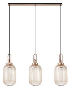 Glenn 3 Light Tubular Linear Pendant in Copper With Champagne Ribbed Glass